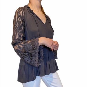 Blue Grey Lacey Sleeved Top